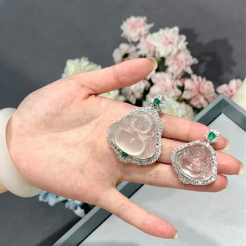 Kalcedon Buddha medálos nyaklánc – Inlay, Természetes anyag, Szabálytalan alak, Függő medál, Könnyű luxus stílus