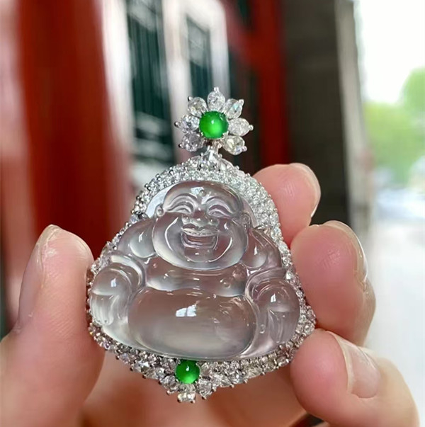 Kalcedon Buddha medálos nyaklánc – Inlay, Természetes anyag, Szabálytalan alak, Függő medál, Könnyű luxus stílus