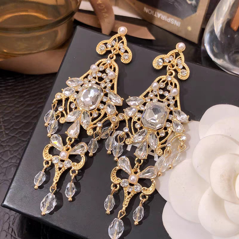 Francuskom stilu dugi viseći naušnici s dijamantima za žene, vrhunske kvalitete, elegantni i profinjeni, dvorčni stil, nišni komad za svečane prilike, novi
