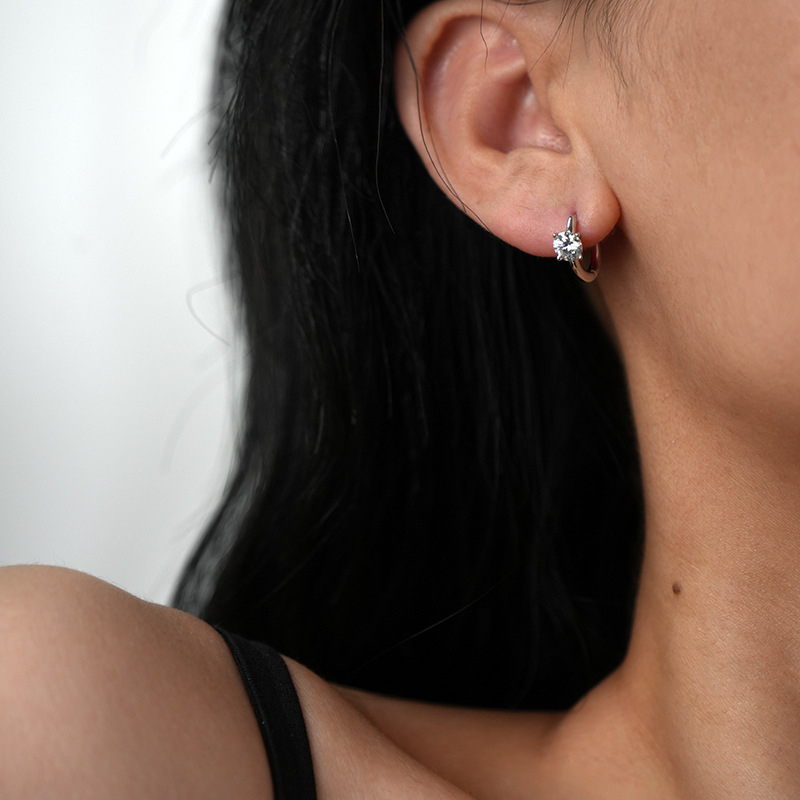 Moissanite cercei cu prindere cu patru gheare din argint 925 – stil geometric, lux ușor