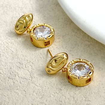 Naušnice od bakra s cirkonim, premaz 18K pravim zlatom, elektroplating, minimalistički geometrijski cvjetni dizajn