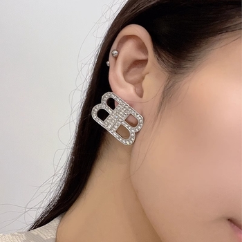 Ženske naušnice – srebrni nakit, oblik: slova/tekst, dizajn dvostrukog slova B, stil Japana i Južne Koreje, svježi i sladak dojam