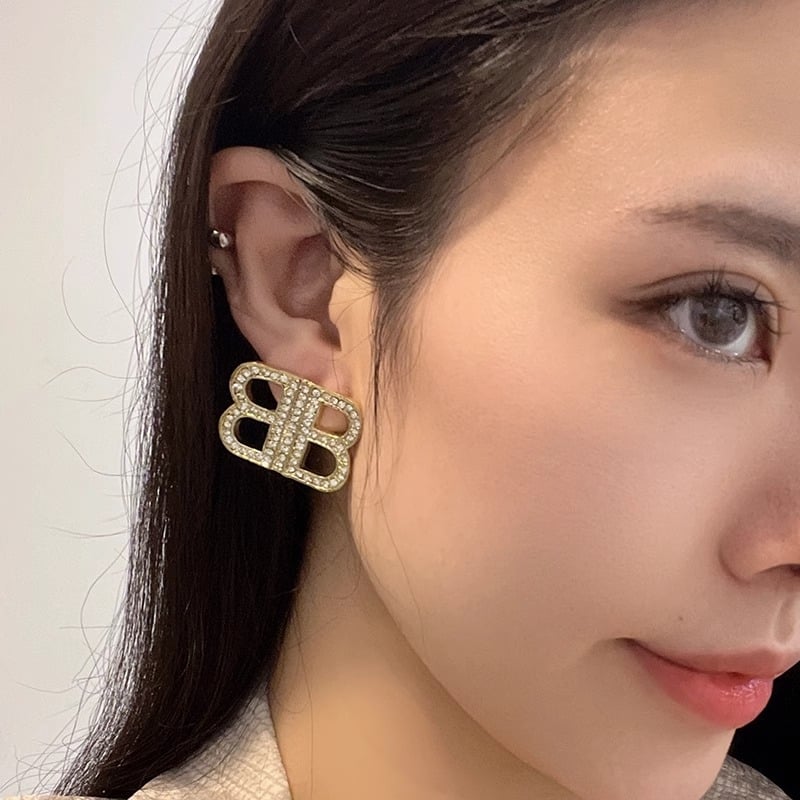 Ženske naušnice – srebrni nakit, oblik: slova/tekst, dizajn dvostrukog slova B, stil Japana i Južne Koreje, svježi i sladak dojam