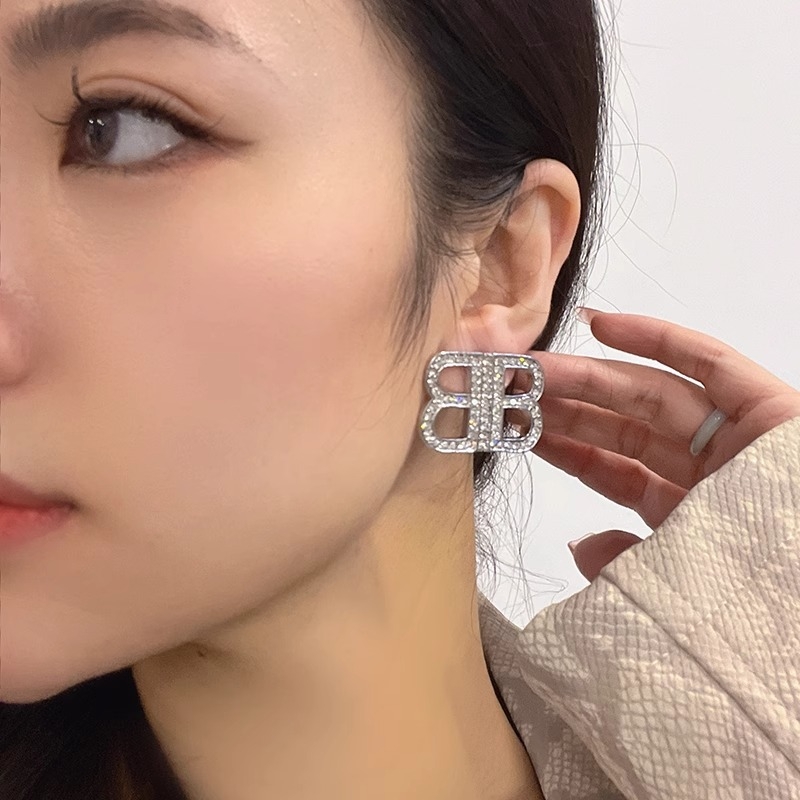 Ženske naušnice – srebrni nakit, oblik: slova/tekst, dizajn dvostrukog slova B, stil Japana i Južne Koreje, svježi i sladak dojam