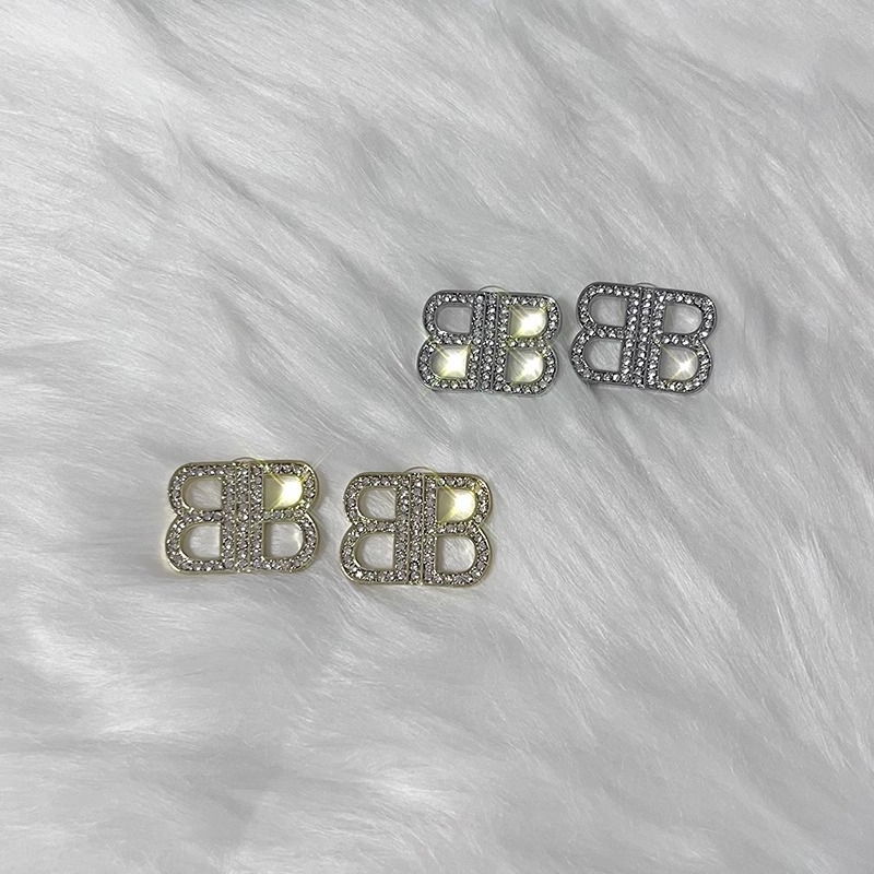 Ženske naušnice – srebrni nakit, oblik: slova/tekst, dizajn dvostrukog slova B, stil Japana i Južne Koreje, svježi i sladak dojam