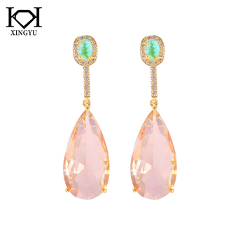 Bakreni naušnici s geometrijskim dizajnom, 5A cirkon ugrađen, elektroplatiranje, Xingyu Jewelry