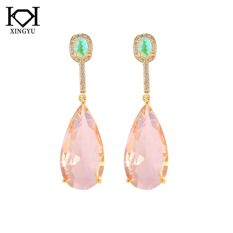 Bakreni naušnici s geometrijskim dizajnom, 5A cirkon ugrađen, elektroplatiranje, Xingyu Jewelry