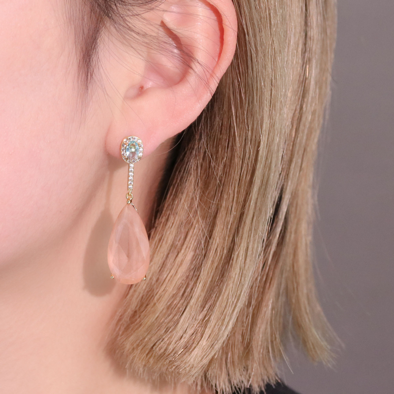 Bakreni naušnici s geometrijskim dizajnom, 5A cirkon ugrađen, elektroplatiranje, Xingyu Jewelry