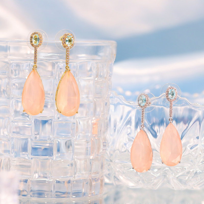 Bakreni naušnici s geometrijskim dizajnom, 5A cirkon ugrađen, elektroplatiranje, Xingyu Jewelry