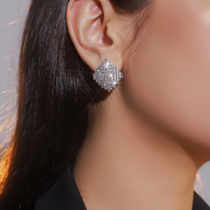 Cercei - cupru cu cristale strălucitoare, placare electroplată, design geometric romb, Jinxi A-11, Yiwu primăvara 2024