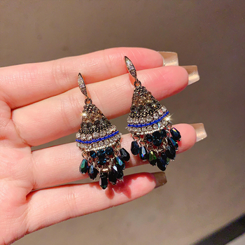 Viseće naušnice s franjama od mješovitih materijala sa cirkonima, elektroplatirane, stil Japan i Koreja, za žene
