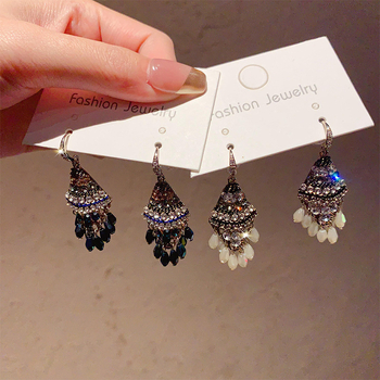 Viseće naušnice s franjama od mješovitih materijala sa cirkonima, elektroplatirane, stil Japan i Koreja, za žene