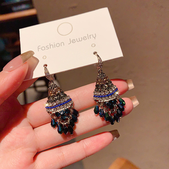 Viseće naušnice s franjama od mješovitih materijala sa cirkonima, elektroplatirane, stil Japan i Koreja, za žene