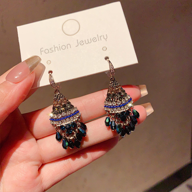 Viseće naušnice s franjama od mješovitih materijala sa cirkonima, elektroplatirane, stil Japan i Koreja, za žene