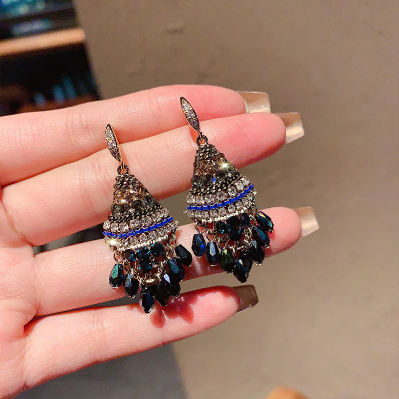 Viseće naušnice s franjama od mješovitih materijala sa cirkonima, elektroplatirane, stil Japan i Koreja, za žene