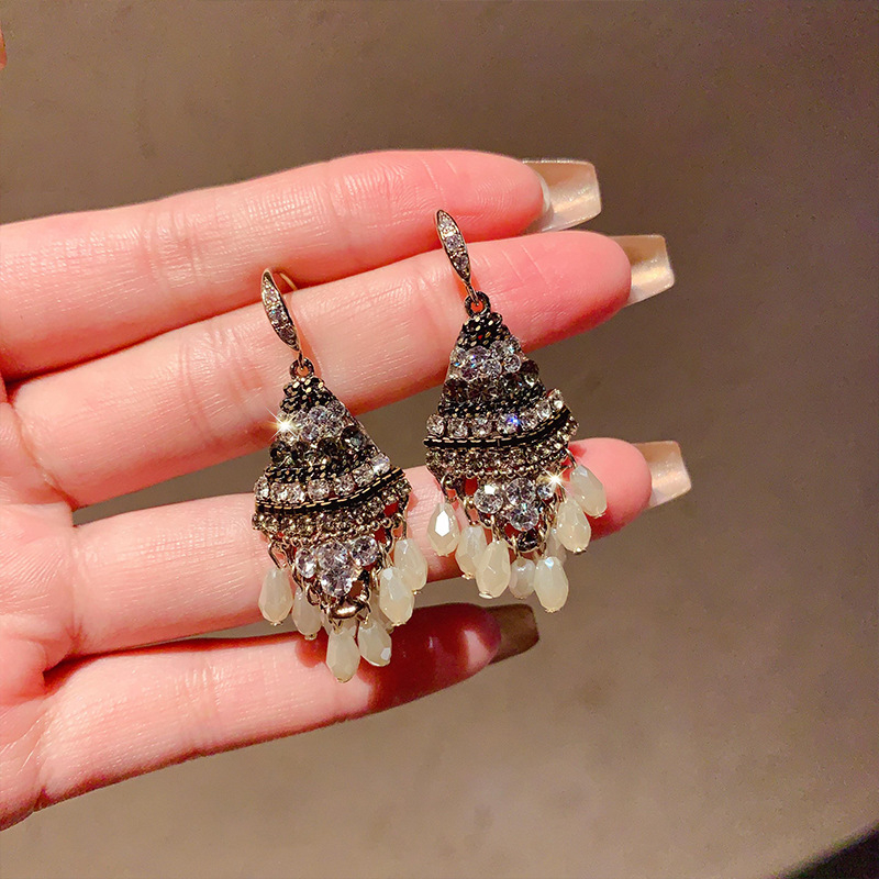 Viseće naušnice s franjama od mješovitih materijala sa cirkonima, elektroplatirane, stil Japan i Koreja, za žene