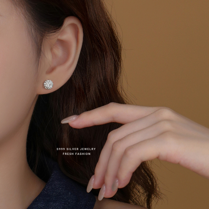 Cercei geometrici din argint 999, micropavé, pentru femei, stil lux lejer