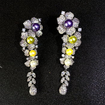 Cercei picătură hortensie pentru femei, zirconiu, design geometric, lansare primăvara 2025