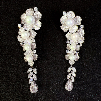 Cercei picătură hortensie pentru femei, zirconiu, design geometric, lansare primăvara 2025