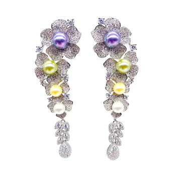 Cercei picătură hortensie pentru femei, zirconiu, design geometric, lansare primăvara 2025