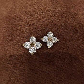 Fülbevalók - Négylevelű lóhere gyémánttal, aranyozott réz és 925 ezüst tüske, Olayfei