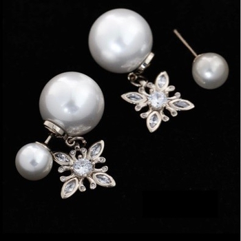 Naušnice s rhinestones snježna pahulja, prednje i stražnje perle, bakrena osnova s premazom srebra, elektroplatiranje, geometrijski oblik, lagani luksuzni stil