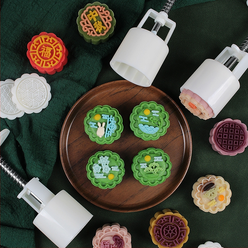 Set kalupa za mooncake s dizajnom trešnjinog cvijeta, ABS materijal, nepravilan oblik, pakiranje 50 g, kantonski stil