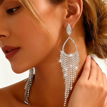 Yiyu cercei din cupru, în formă de lacrimă, cu ciucuri lungi și cristale