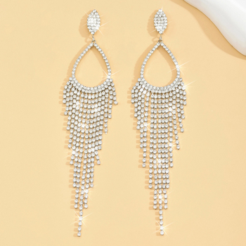 Yiyu cercei din cupru, în formă de lacrimă, cu ciucuri lungi și cristale