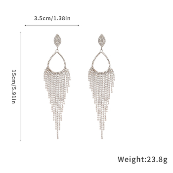 Yiyu cercei din cupru, în formă de lacrimă, cu ciucuri lungi și cristale