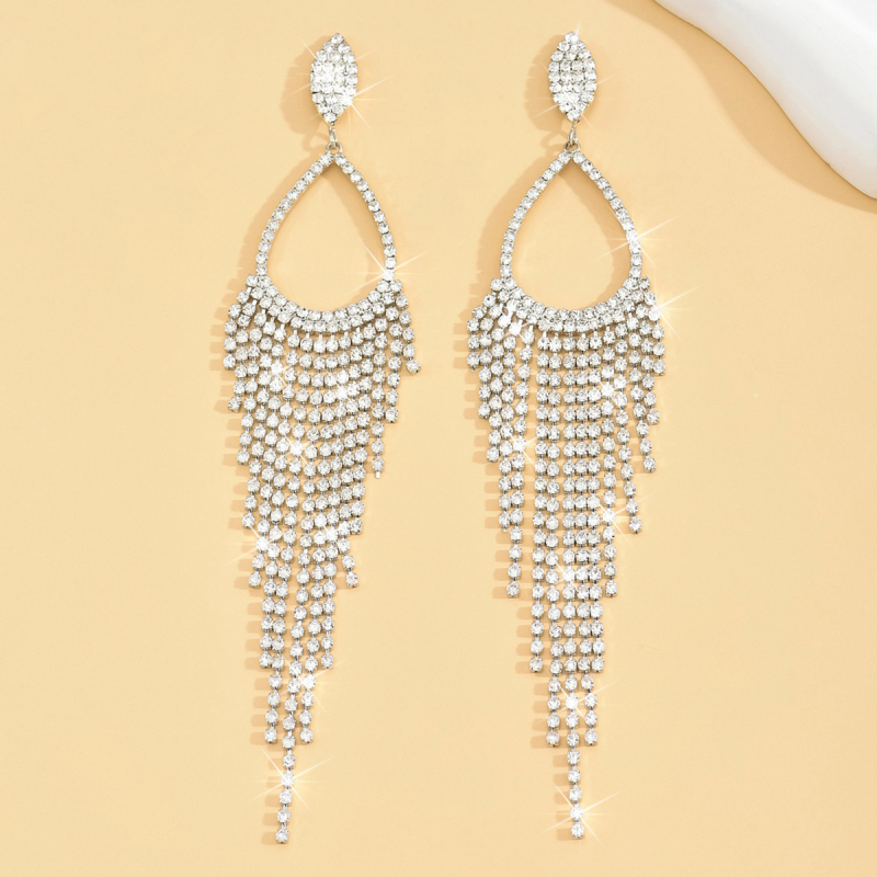 Yiyu cercei din cupru, în formă de lacrimă, cu ciucuri lungi și cristale