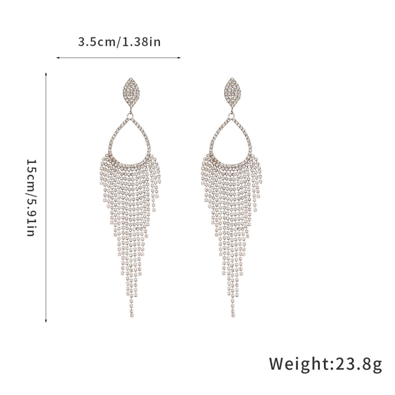 Yiyu cercei din cupru, în formă de lacrimă, cu ciucuri lungi și cristale