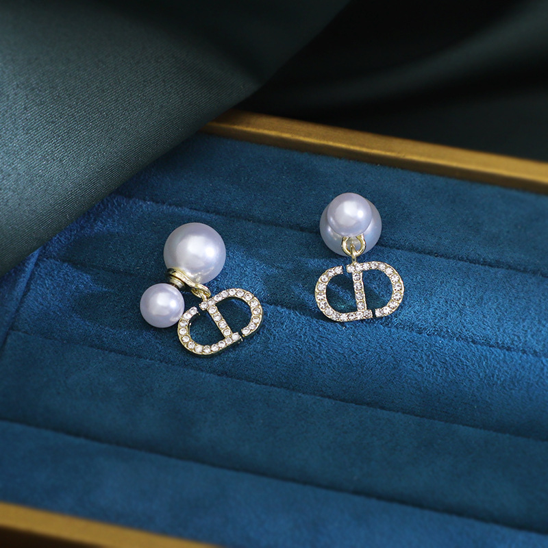 Naušnice od cinkove legure s perlama ugradnjom, kapkovitog oblika, tekst s slovima/brojevima, lagani luksuzni stil