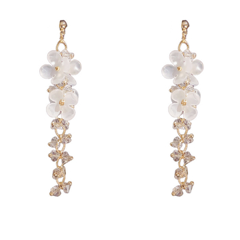 Cercei din cupru, formă de floare, cu cristale, stil simplu