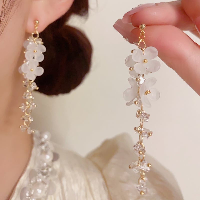 Cercei din cupru, formă de floare, cu cristale, stil simplu