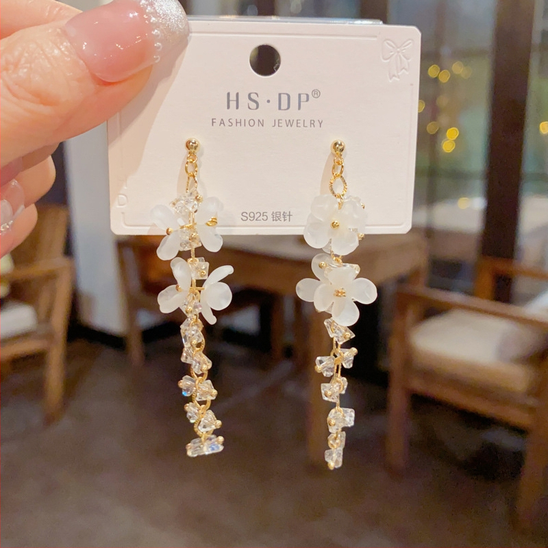 Cercei din cupru, formă de floare, cu cristale, stil simplu