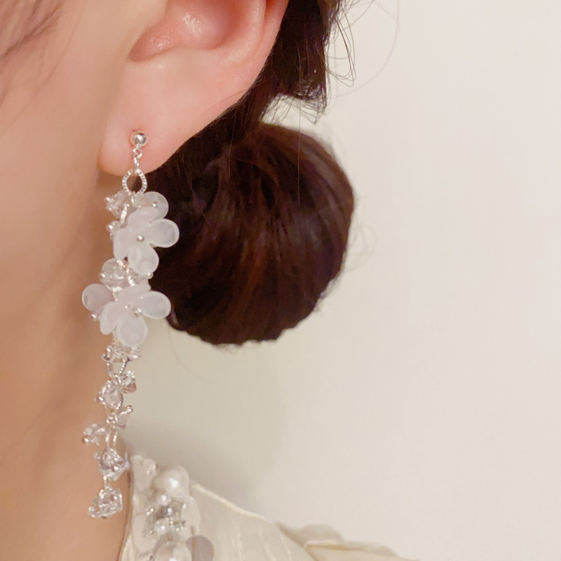 Cercei din cupru, formă de floare, cu cristale, stil simplu