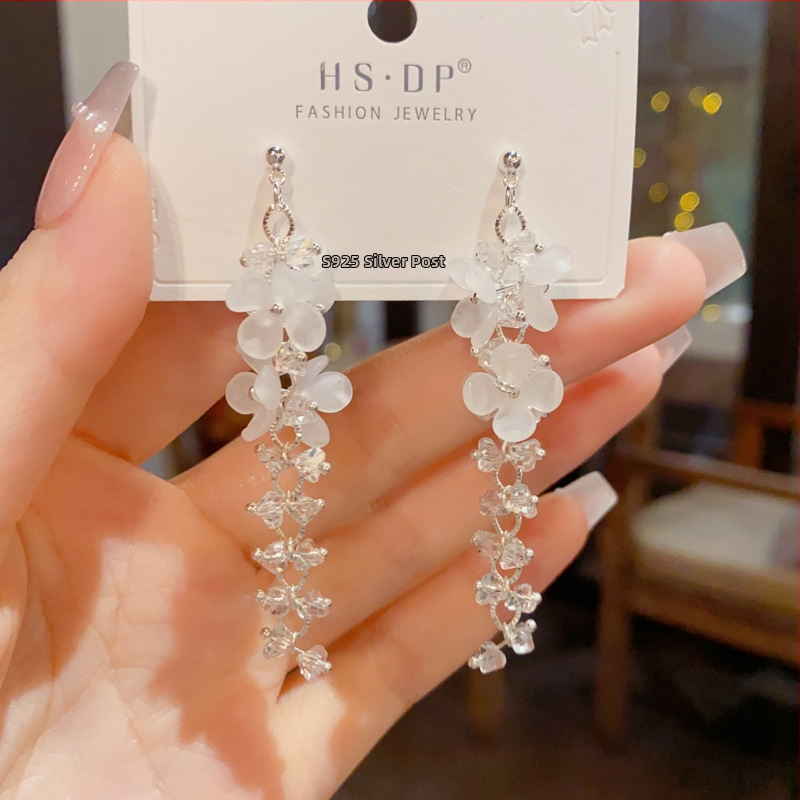 Cercei din cupru, formă de floare, cu cristale, stil simplu