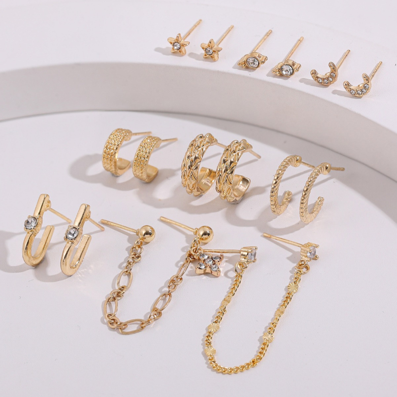 Naušnice od legure s dijamantima ugraviranim kristalima, Semon Jewelry, korejski stil