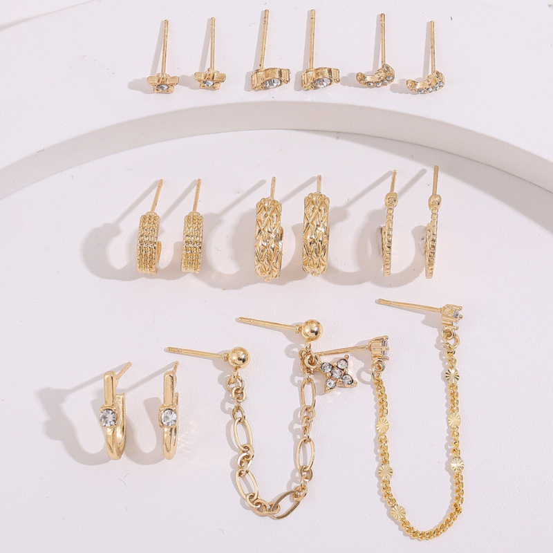 Naušnice od legure s dijamantima ugraviranim kristalima, Semon Jewelry, korejski stil