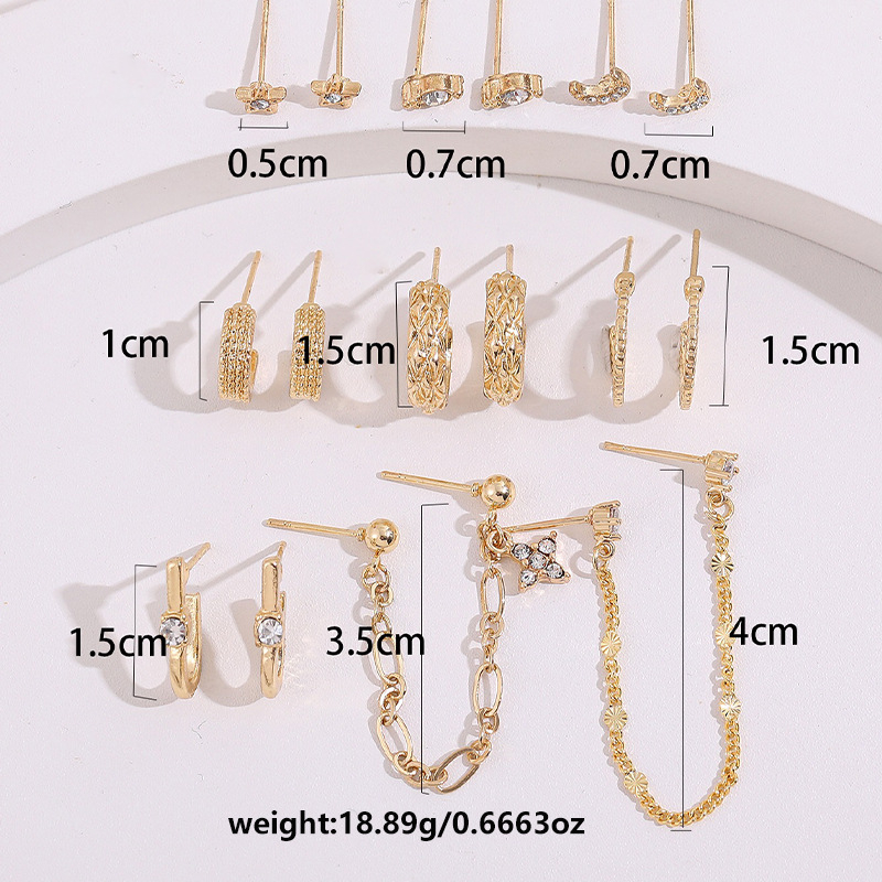Naušnice od legure s dijamantima ugraviranim kristalima, Semon Jewelry, korejski stil