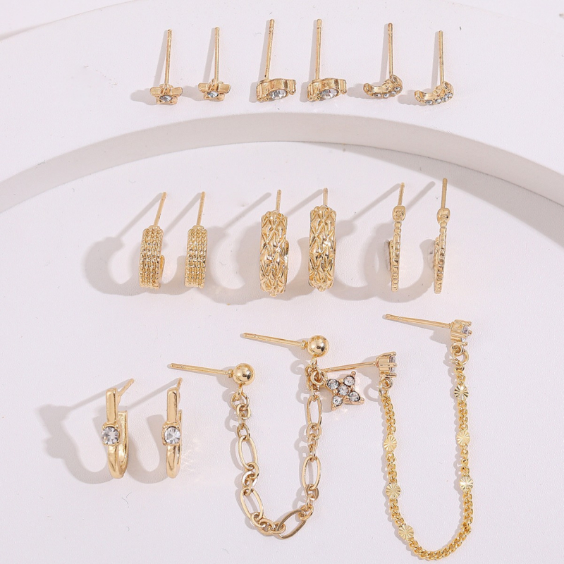 Naušnice od legure s dijamantima ugraviranim kristalima, Semon Jewelry, korejski stil