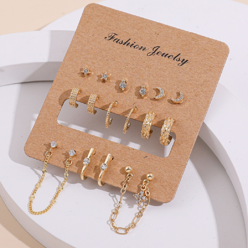 Naušnice od legure s dijamantima ugraviranim kristalima, Semon Jewelry, korejski stil