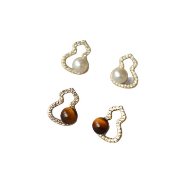 Cercei - Piatră ochi de tigru, Formă geometrică, Știft din argint 925, Acoperire cu aur real, Stil chinezesc