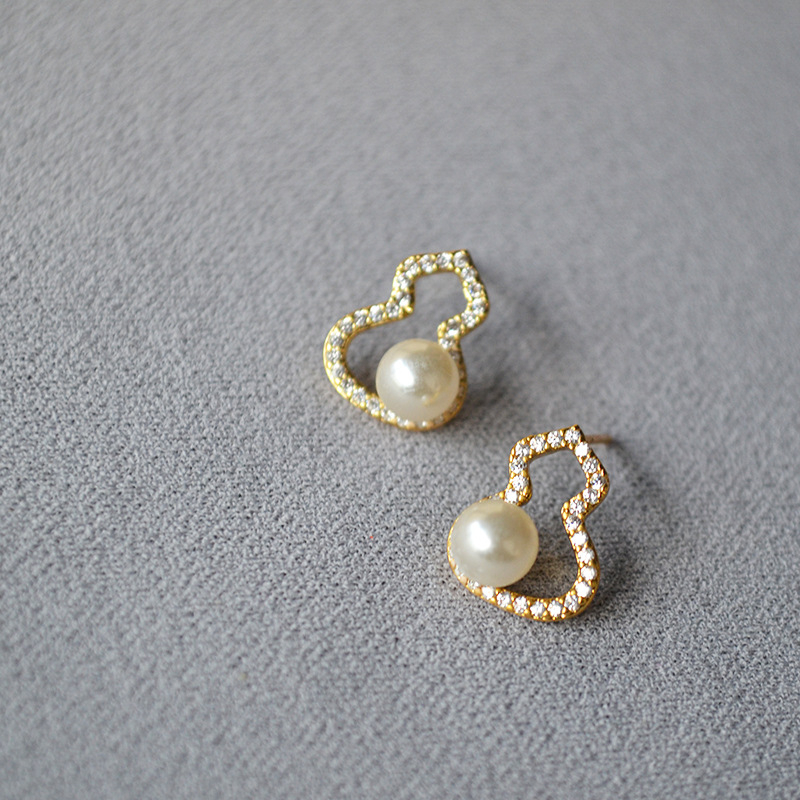 Cercei - Piatră ochi de tigru, Formă geometrică, Știft din argint 925, Acoperire cu aur real, Stil chinezesc