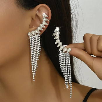 Cercei - rhinestone cu franjuri și lanț gheară, stil excentric, S0183, pentru femei