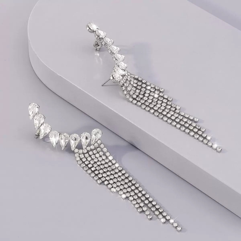 Cercei - rhinestone cu franjuri și lanț gheară, stil excentric, S0183, pentru femei