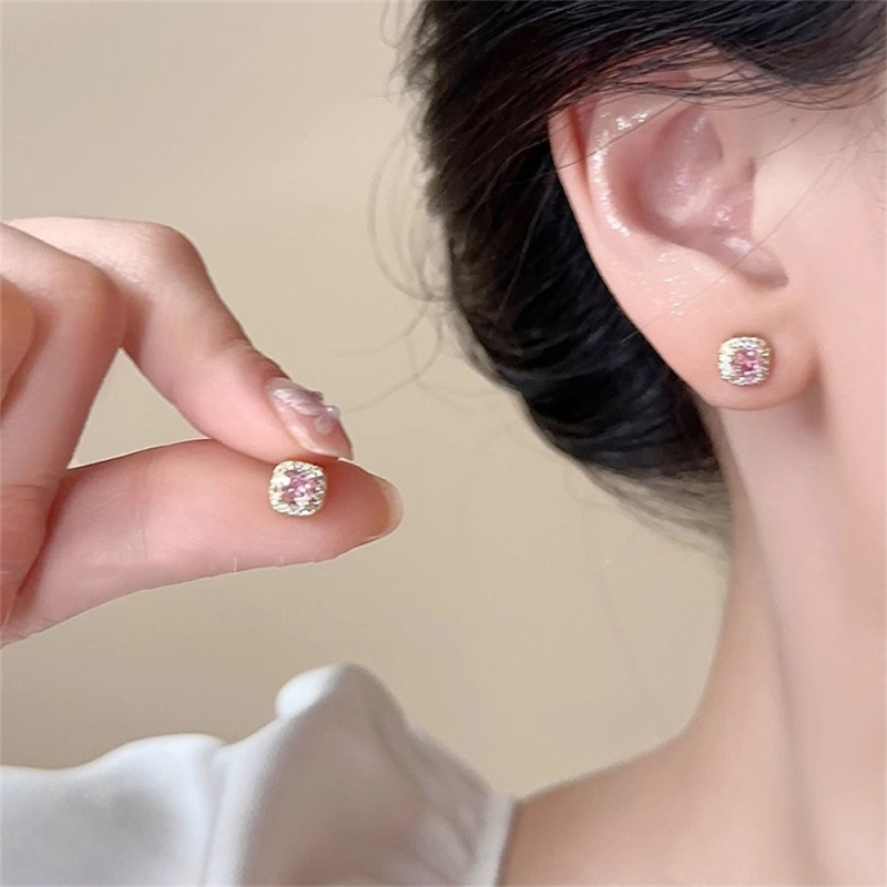 Geometriai formájú réz fülbevalók négyzet alakú cirkóniával, elektroplatált, Lilo márka, nyár 2024