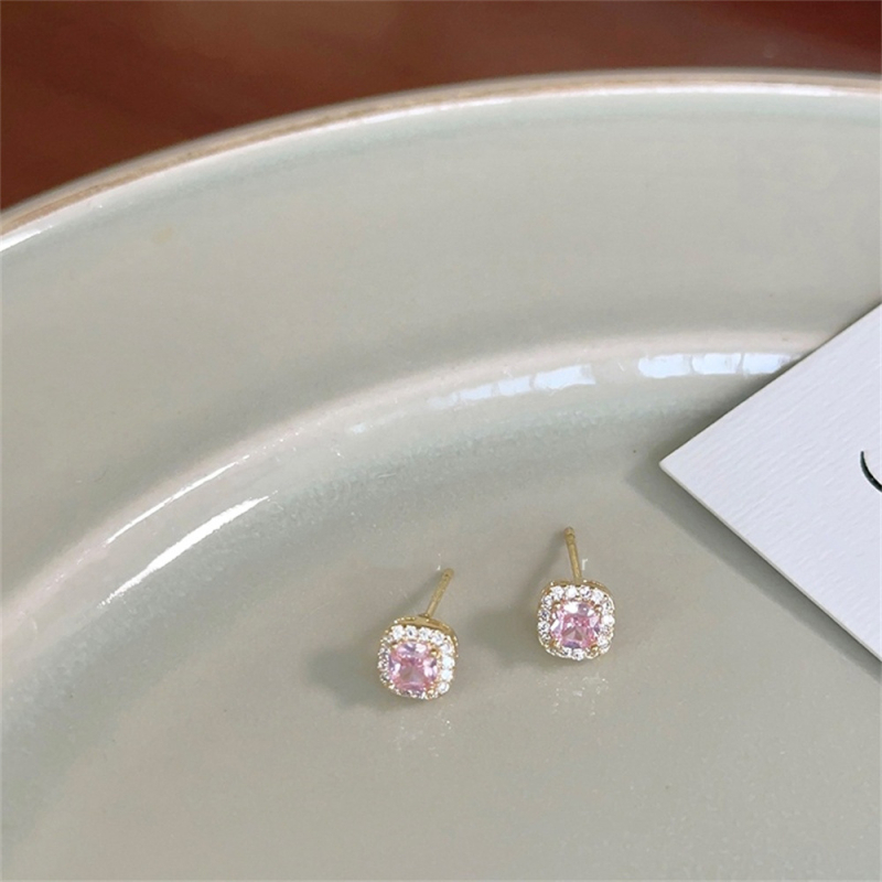 Geometriai formájú réz fülbevalók négyzet alakú cirkóniával, elektroplatált, Lilo márka, nyár 2024