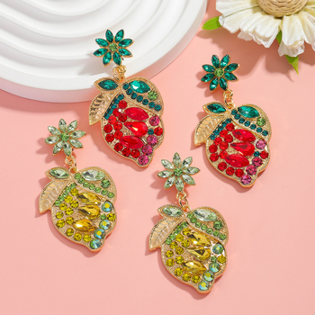 Обеци от сплав, форма плод и лист, естествен стил, Jiaqi, пролет 2025